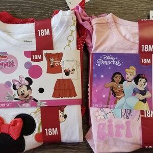 (2 Sets) Girls 3 Piece Skirt Sets - Disney Junior and Disney Princess- Size 18M